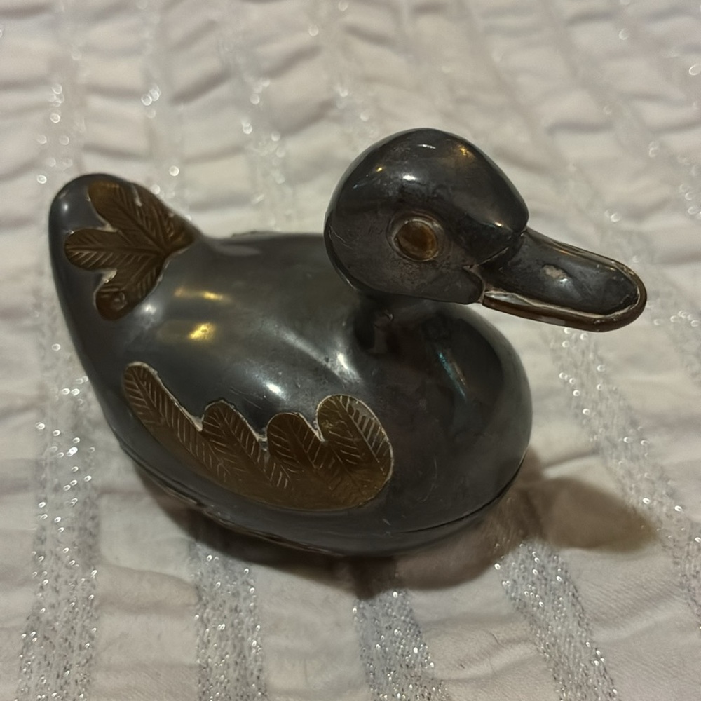 Pewter and Brass Duck trinket box